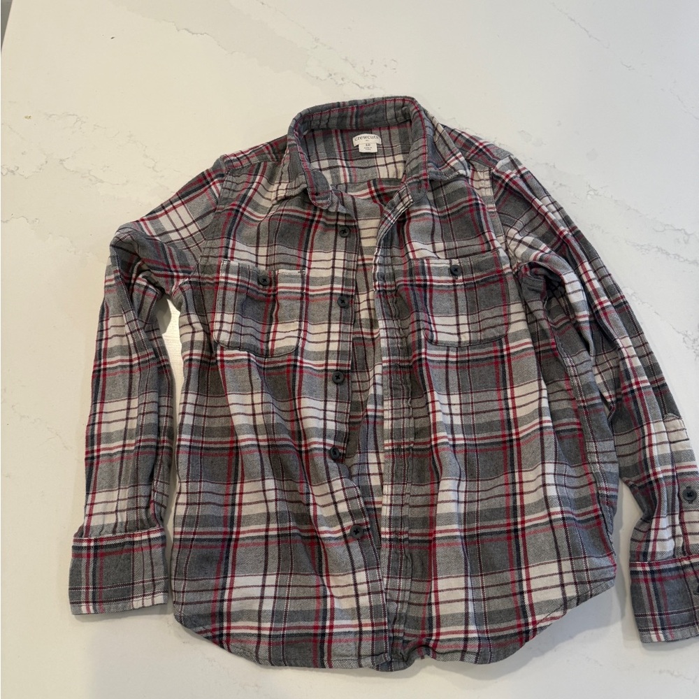 Boys J.Crew Crewcuts plaid Kids Shirt boys - Gray and Red size 10 like new!